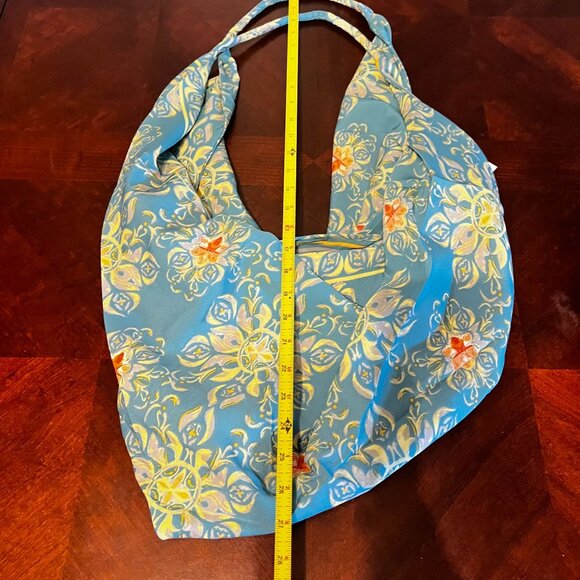 Modaposa Hobo‎ Beach Bag W/ Zip Closure Floral Print Blue & Yellow - Picture 5 of 6